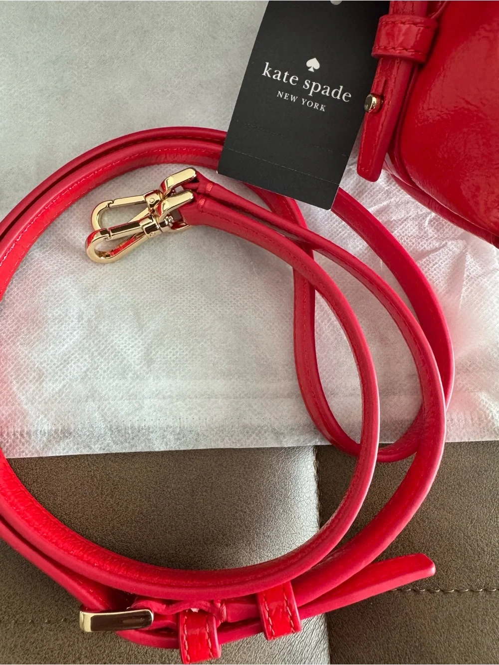 BNNU Kate Spade Red Patent Leather Crossbody with Gold Hardware